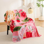 Pink Boho Floral Flannel Fleece Queen Blanket – Soft, Warm & Lightweight Fuzzy Blanket for Couch, Bed, or Sofa Decor, Cute Botanical Design Throw for Women & Girls, 90''x90''