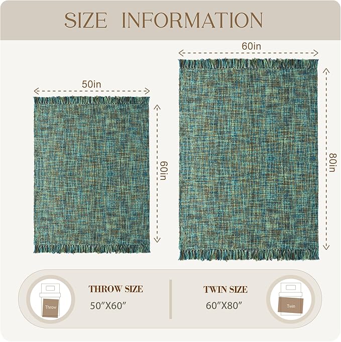 Multi-Color Green Cable Woven Throw Blanket for Couch,60"X80" Boho Style Textured Blankets for Home Decor,Super Soft Warm Cozy Chunky Blanket with Decorative Tassels for Bed and Sofa
