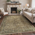 Bavni Area Rugs for Living Room, 5x7 Washable Rug Non-Slip Washable，Ultra-Thin Aesthetic Boho Rug for Bedroom Dinning Room Office,Green