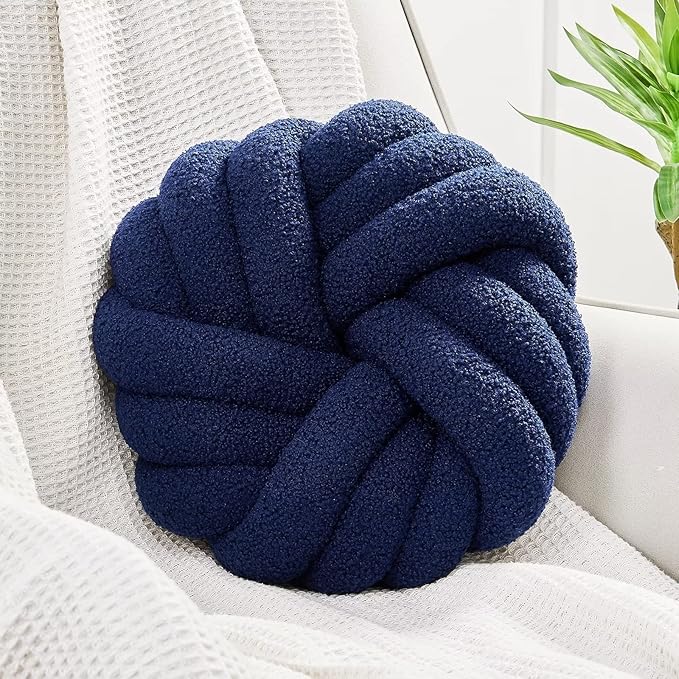 Uvvyui Knot Pillows, 14 Inch Decorative Throw Pillows Round Pillows Cushion, Soft Handmade Knotted Ball Pillow Plush Cushion Home Decor for Bed Couch Living Room (Navy, 14 Inch)