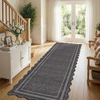 GarveeHome Scalloped Washable Rugs 2x6 Rug Runners for Hallways Non Slip Kitchen Rugs Soft Non Shedding Low Pile Entryway Rug Stain Resistant Carpet for Bath Laundry Room, Black