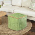 LR Home Green Bordered Hand-Loomed Cotton Blend Cube Pouf with Jute Braid for Home Decor | Transitional Foot Rest for Bedroom & Living Room | 18 x 18 x 18 Stuffed Ottoman Ottoman
