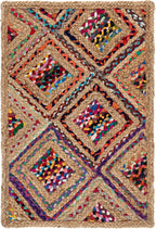 SAFAVIEH Cape Cod Collection Accent Rug - 2' x 3', Natural & Red, Handmade Flat Weave Diamond Braided Jute & Denim, Ideal for High Traffic Areas in Entryway, Living Room, Bedroom (CAP354B)