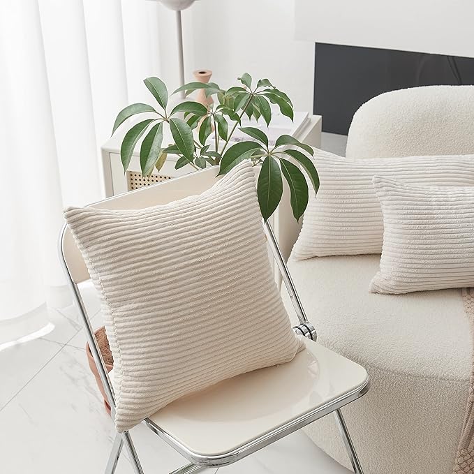 Home Brilliant Rectangle Throw Pillow Covers 12x20 Set of 2 Solid Striped Velvet Oblong Throw Pillow Case for Couch Chair Baby Toddler Spring Lumbar Pillow, 12 x 20 inch, Cream Cheese