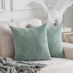 Home Brilliant Sage Green Throw Pillow Covers 18x18 Corduroy Spring Pillow Covers for Couch Set of 2 Pillow Covers for Sofa Bed Living Room Decor, 18 x 18 Inch, Iceberg Green