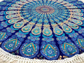 Round Beach Tapestry Turquoise Mandala Throw/Boho Hippie Beach Blanket Roundie/Indian Cotton Bohemian Large Round Table Cloth-Home Decor/Yoga Mat Meditation Picnic Rug (42", Blue)