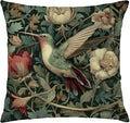 Vintage William Morris Green Hummingbird Pillow Cover 18x18,Rustic Green Hummingbird Bird Animal Floral Botanical Print Decorative Throw Pillow Covers for Home Bedroom Living Room