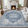 Area Rugs 10x12 Living Room Rug: Washable Rug Soft Vintage Boho Medallion Carpet Indoor Floor Non-Slip Stain Resistant Large Carpets for Bedroom Dining Room Farmhouse Nursery Home Office Blue
