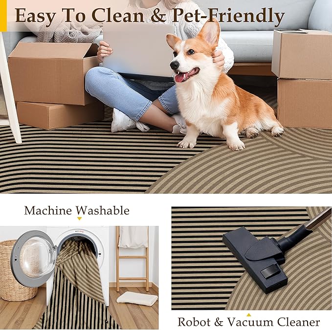 Modern Rainbow Easy Jute Rug 3x5 Washable Indoor Outdoor Area Rugs for Living Room Black Entryway Carpet Farmhouse Non Slip Throw Kitchen Carpet for Porch Patio Courtyard Bedroom