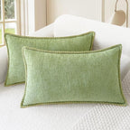 CaliTime Throw Pillow Covers Decorative 12 X 20 Inches Pack of 2 Cotton Thread Stitching Edges Solid Dyed Soft Chenille Cushion Cases for Couch Sofa Bed Living Room Farmhouse Sage Green