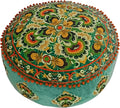Mandala Life ART Green Round Velvet Pouf Cover - Soft Embroidered Ottoman Slipcover with Moroccan Design, 24 Inch Diameter, Ideal for Living Room, Bedroom, or Meditation Space - Floow Pillow Cushion