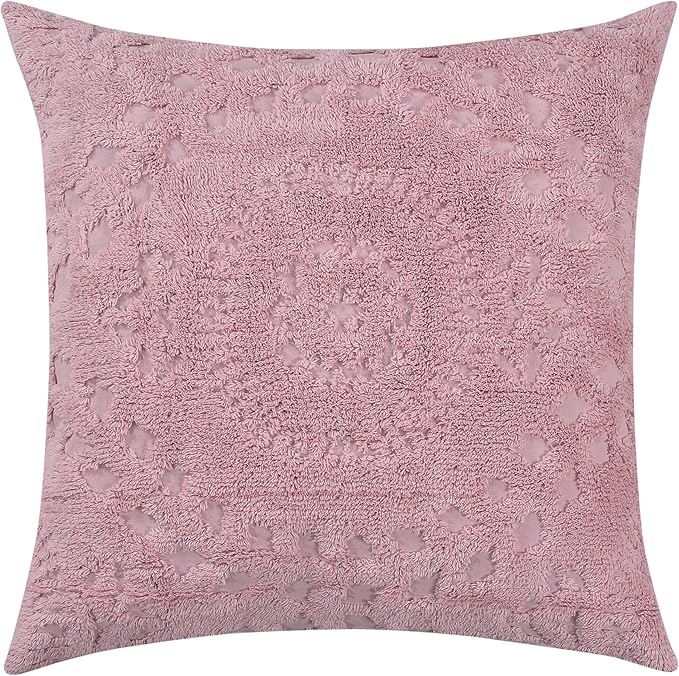 Better Trends Rio Collection is Super Soft and Light Weight in Floral Design 100% Cotton Tufted Unique Luxurious Machine Washable Tumble Dry, Euro Sham, Pink