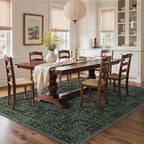 GENIMO 6x9 Area Rug for Living Room, Washable Vintage Floral Low-Pile Non-Slip Large Carpet for Bedroom Dining Room, Stain Resistant Botanical Indoor Rug (Dark Green)