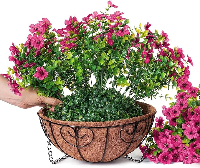 HyeFlora Artificial Fake Hanging Plants Flowers Basket for Outdoor Outside Porch Summer Decoration, Faux Silk Hotpink Dasiy UV Resistant Realistic in Planter for Home Patio Garden Yard