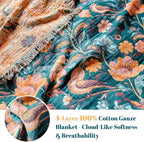 MSGKV Boho Throw Blanket for Bed 60"x80" Cotton Birds Floral Twin Size Couch Blanket Muslin Spring Breathable All Seasons Lightweight Farmhouse Blankets