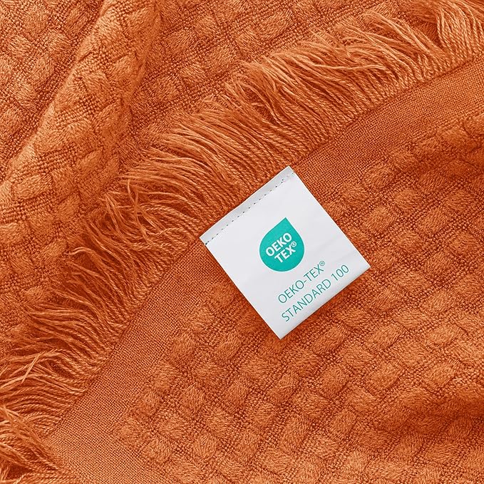 Exclusivo Mezcla Knit Throw Blanket with Fringes for Couch, Reversible Super Soft and Warm Woven Boho Throw for All Season, Home Decor, 50"x60", Burnt Orange