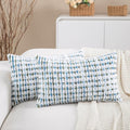 Boho Lumbar Pillow Covers Set of 2-12x20 Inch Farmhouse Tufted Long Boho Throw Pillows, Neutral Fluffy Modern Pillow Cases Rectangle Accent Pillowcase for Couch Bed Home Decor, Blue Green