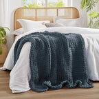 Madison Park Casual Acrylic Chunky Twice Knit Throw in Indigo Finish MP50-7316