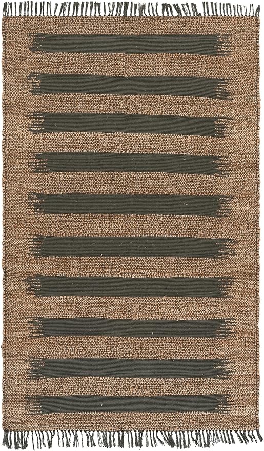 SAFAVIEH Area Rug 5x8 - Natural Fiber Collection - Natural & Green, Handmade Jute, Ideal for Living Room, Bedroom, Dining Space (NF124Y)