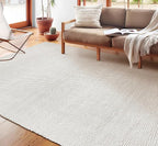 Handwoven Wool Cotton Blend Area Rug 6x9', Textured Popcorn Braided Ivory Rug, Soft Thick Farmhouse Contemporary Living Room Carpet, Neutral Modern Decorative Floor Rug