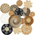 Xuhal 15 Pcs Boho Wall Basket Decor Handcrafted Seagrass Woven Wall Basket Rustic Round Woven Hanging Art for Home Farmhouse Kitchen Table Living Room(Stylish Style)
