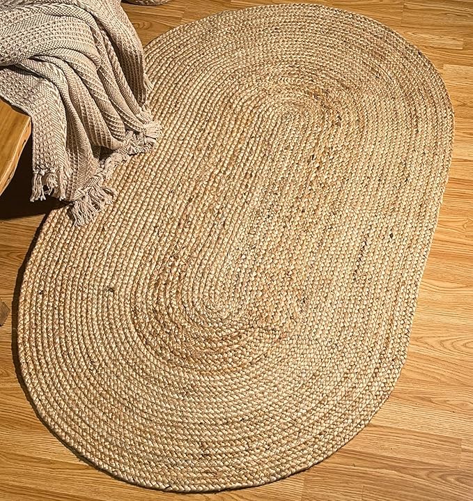 Chardin home Hand Woven Natural Jute Braided Area Rug – 4x6 Feet Oval | Vintage Boho Reversible Rug for Living Room, Bedroom, Dining Area, Entryway | Farmhouse Natural Fiber Floor Covering