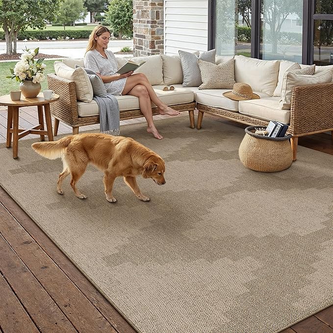 5x7 Easy Jute Outdoor Patio Rug Washable Brown Neutral Large Area Rug for Living Room Lightweight Non Slip No Sheding Carpet Balcony Farmhouse Bedroom Backyard Dining Room Deck