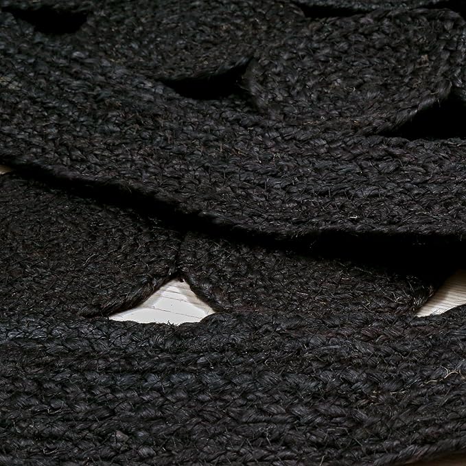 Hand Woven Braided Jute Rug - 5' Round - Black Reversible Farmhouse Rugs for Living Room, Bedroom, Dining Room, Kitchen - Natural Decorative Floor Boho Entry Area Rugs - Jute Round Rug 5ft