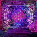 Apdidl Blackligt Boho Hippie Wall Tapestry for Bedroom Aesthetic, Glow in The Dark Neon Indian Bohemian Mandala Tapestries, UV Reactive Purple Floral Blanket Vertical Wall Hanging for Living Room 60" X 79"