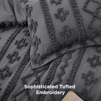 Bedsure Tufted Boho Comforter Set King Size - Dark Grey Boho Bed Set, GentleSoft™ 3 Pieces Farmhouse Shabby Chic Embroidery Bedding, Gifts for Woman, Soft Jacquard King Comforter for All Seasons