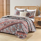 HORIMOTE HOME Boho Quilt Queen Size, Reversible Bohemian Style Twill Strip Floral Quilt Beddding Set, Colorful and Soft Bedspread Full Size Quilt Coverlet for All Season, 2 Pillow Shams (3 Pieces)