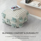Anji Mountain Pouf Ottoman Foot Rest, Handmade Ottoman Pouf, Comfortable Foot Stool, Decorative Floor Seating for Living Room Decor, Bedroom & Home Décor Accent - French 75 Green