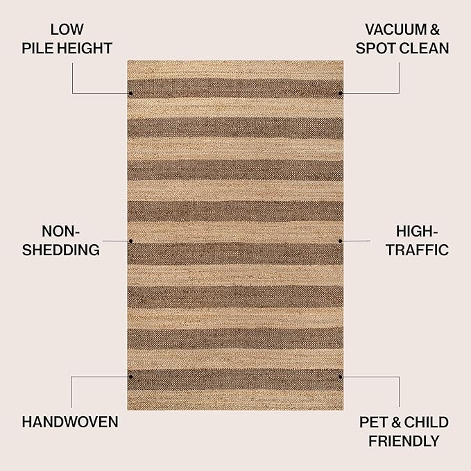 JONATHAN Y Jayden Woven Jute Stripe Natural/Brown Indoor Area Rug, 3x5, Rustic, Farmhouse, Traditional, Lodge, Easy-Cleaning for Living Room, Bedroom, Kitchen, Non-Shedding (NRF202A-3)
