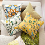Mustard Yellow Floral Pillow Covers 12x20 Set of 2, Velvet Wild Flower Plant Throw Pillows Case, Square Farmhouse Decor Cushion Covers for Home Sofa Bed Couch