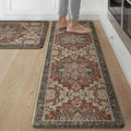 GENIMO Kitchen Mats for Floor 2PCs, Washable Anti Fatigue Mat for Cushioned, 17.3"x59"+17.3"x30", Waterproof Kitchen Rugs, Non Slip Comfort Standing Mat Rug for Home, Sink, Laundry, Bordeaux