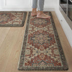 GENIMO Kitchen Mats for Floor 2PCs, Washable Anti Fatigue Mat for Cushioned, 17.3"x59"+17.3"x30", Waterproof Kitchen Rugs, Non Slip Comfort Standing Mat Rug for Home, Sink, Laundry, Bordeaux