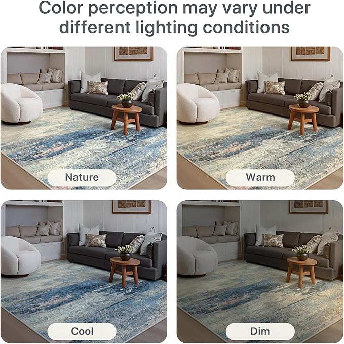 GENIMO 2X5 Washable Modern Runner Rug for Hallway, Non-Slip Low Pile Chenille Print Rug, Soft Rugs for Indoor Entryway Kitchen Corridor, Dusk Tide