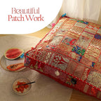 THE ART BOX Cotton Patchwork Vintage Boho Embroidered Floor Pillows & Cushion Cover Dog Pouf Seating Pouf Meditation Pillow Pet Bedding Cat Bed Boho Home Décor (35x35 Inches, Cover Only)