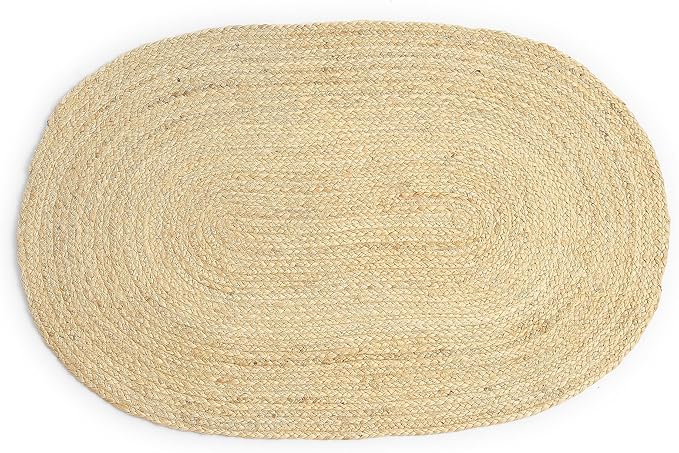 · REDEARTH · Oval Area Rug - 2'x3' Braided Natural Jute with Non-Skid Backing - Handwoven Boho Rug for Bedroom, Kitchen, Living Room - Farmhouse Aesthetic Home Decor - Durable Handmade Rug