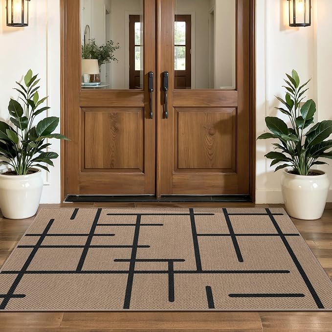 Tangsoo Modern Easy Jute Rug 2x4 Small Rugs for Entryway,Washable Thin Stripe Outdoor Door Mat,Non-Slip Indoor Floor Carpet Farmhouse Small Throw Mat for Kitchen Hallway Bedroom Front Porch