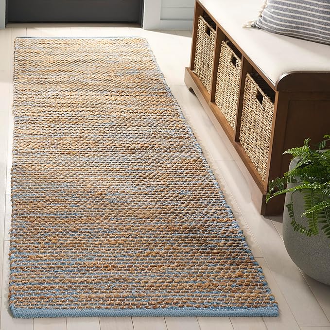 SAFAVIEH Cape Cod Collection Runner Rug - 2'3" x 8', Blue & Natural, Handmade Jute, Ideal for Living Room, Hallway, Foyer, Bedroom (CAP236M-28)