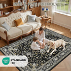 6x9 Area Rugs Living Room Rug: Washable Vintage Boho Medallion Rug No Slip Stain Resistant Soft Carpet Indoor Large Carpets for Bedroom Dining Room Farmhouse Nursery Hallway Home Office Black Gold