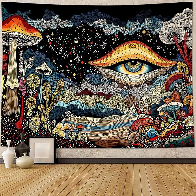 Yeoiat Tapestry Mystical Mushroom Tapestries Fantasy Gaze Tapestries Bohemian Forest Wall Tapestry Bedroom Dormitory Living Room Decoration 90"x70"