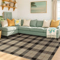 5x7 Farmhouse Rugs for Living Room - Easy Jute Area Rug for Large Entryway Indoor Outdoor, Patio, Bedroom Under Bed, Washable Non Slip Rustic Woven Checkered Plaid Black and Tan Carpet