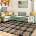 5x7 Farmhouse Rugs for Living Room - Easy Jute Area Rug for Large Entryway Indoor Outdoor, Patio, Bedroom Under Bed, Washable Non Slip Rustic Woven Checkered Plaid Black and Tan Carpet