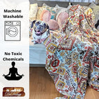 DaDa Bedding Bohemian Southwestern Mink Fleece Throw Blanket - Lightweight Cozy Farmhouse Aztec Havana Geometric Abstract Soft Warm Fall Decor - Yellow & Red - Queen - 90" x 90"