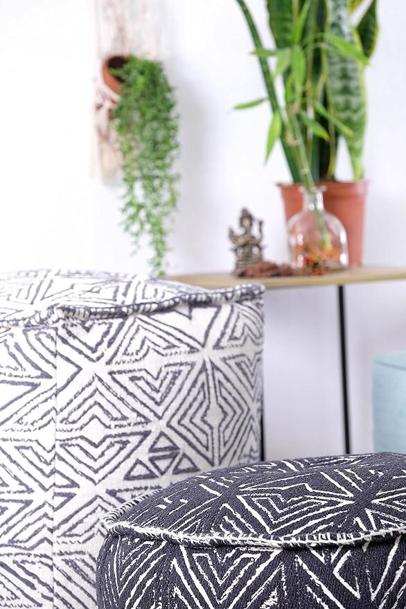 Mandala Life ART Pouf Ottoman - 20x20x20 - Foot Rest Stool White Cube