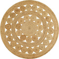 Hand Woven Jute Area Rug - 3' Round - Rustic Beige Reversible Farmhouse Rugs for Living Room, Bedroom, Kitchen - Vintage Natural Braided Entry Floor Décor Circle Boho Round Jute Rug 3ft