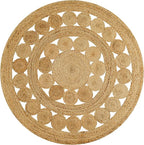 Hand Woven Jute Area Rug - 3' Round - Rustic Beige Reversible Farmhouse Rugs for Living Room, Bedroom, Kitchen - Vintage Natural Braided Entry Floor Décor Circle Boho Round Jute Rug 3ft