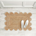 Scalloped Natural Jute Area Rug, Off White Trim, 2'x3'